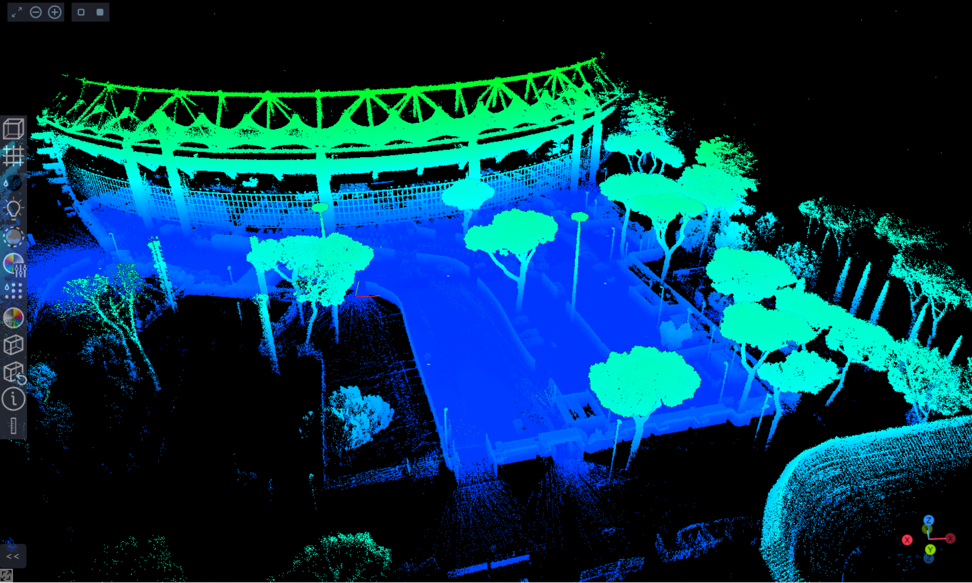 Digitalizzazione del rilievo - Visualizzazione della nuvola di punti - Foro Italico, Stadio Olimpico